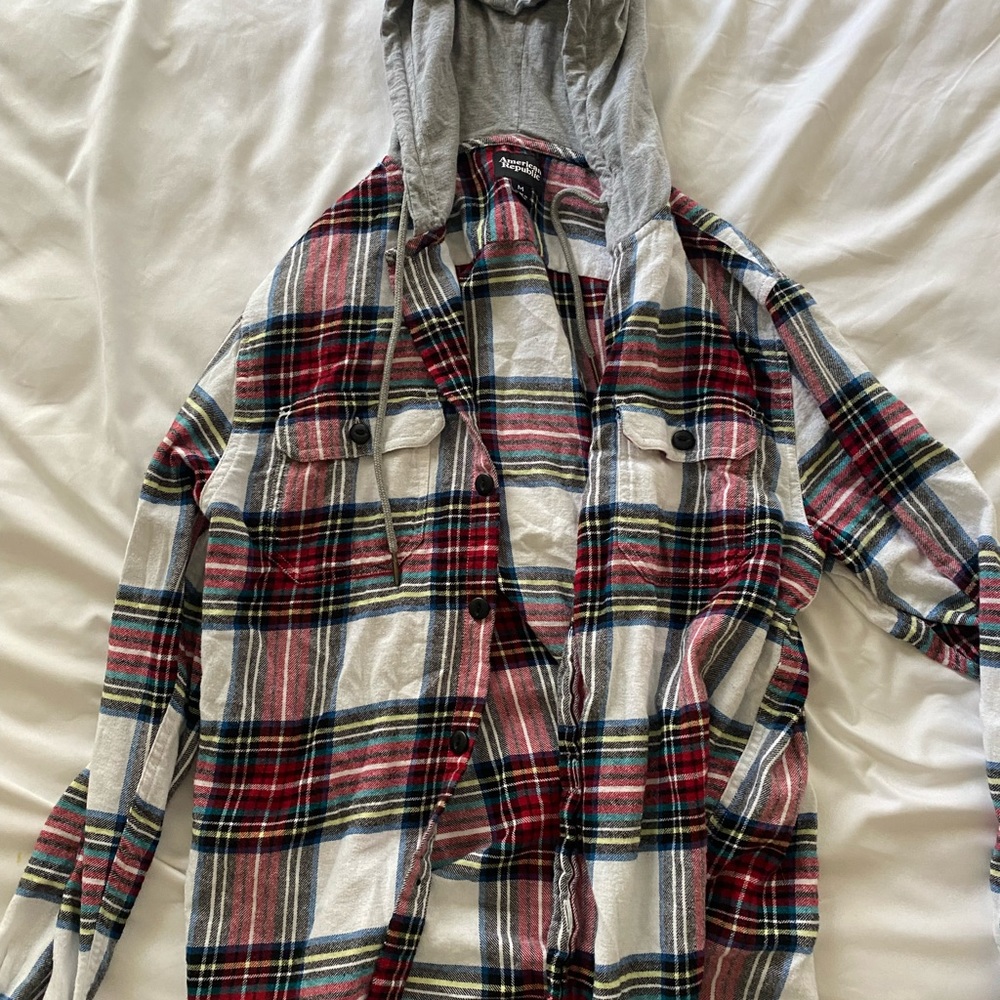 American Republic Red and Grey Flannel Hoodie. Mens SM.